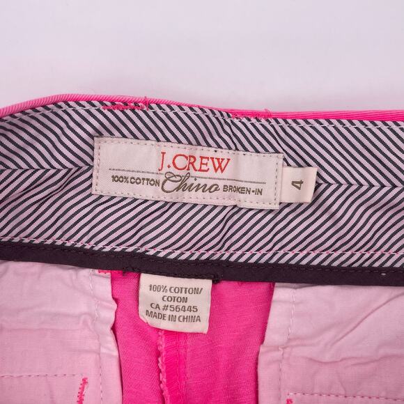 J Crew Sz 4 Pink Chino Shorts Fluorescent Neon Broken In 100% Cotton Summer - Picture 3 of 4